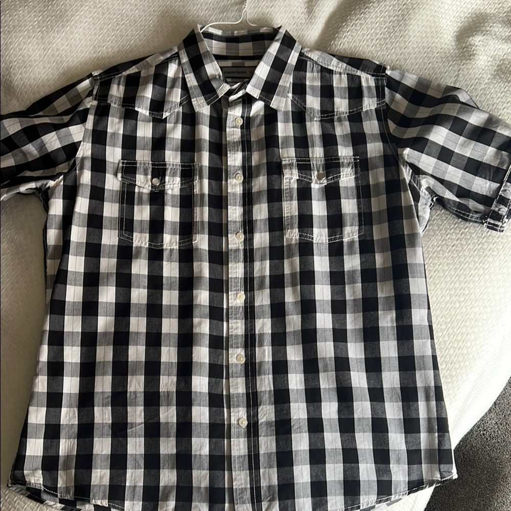 Paper Denim & Cloth Black and White Checkered Short Sleeve Shirt Large